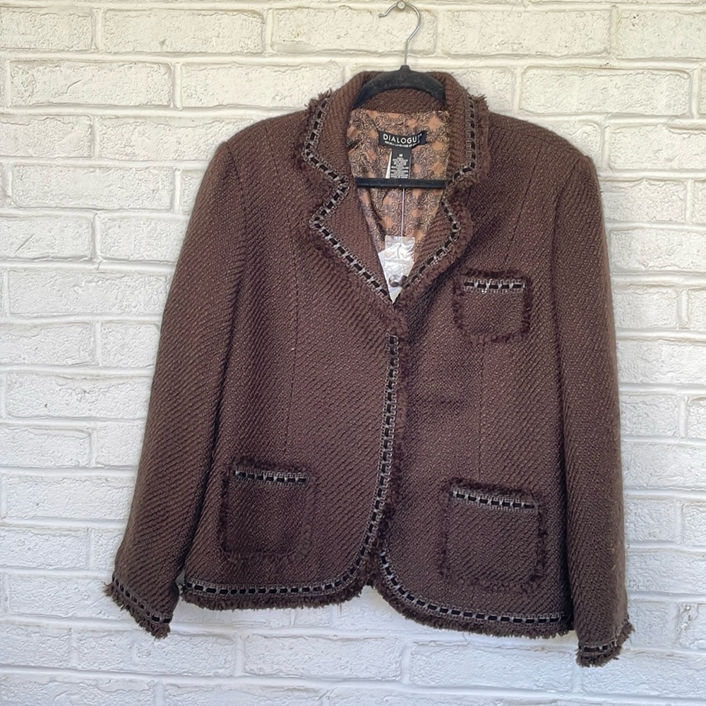 NWT Dialogue Brown Tweed Wool Blend Blazer